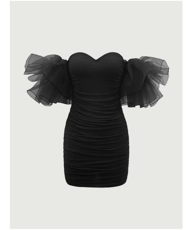 Off Shoulder Tight Pleated Short Dress