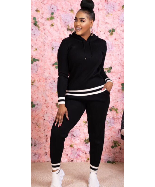 Striped Solid Color Tracksuit Set