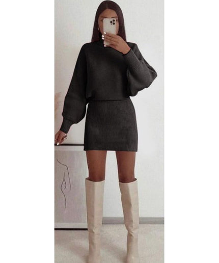 Sexy Knitted Top and Mini Skirt Set