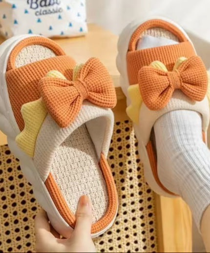 Thick-soled Cute Linen Slippers For Women.