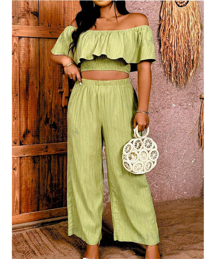 Elastic Top And Wide-Leg Pants Two-Piece Set.