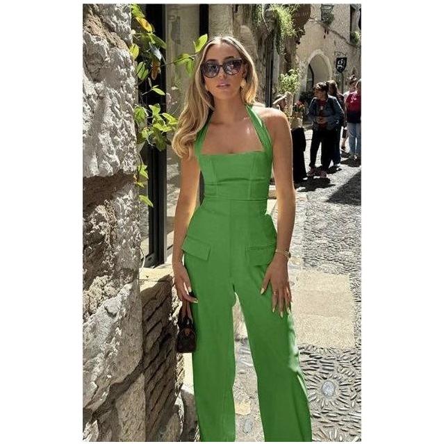 Sleeveless Wide Leg Cargo Jumpsuit.