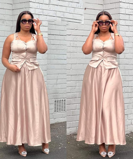 Queen Worth Satin Corset Maxi 2 Piece set.