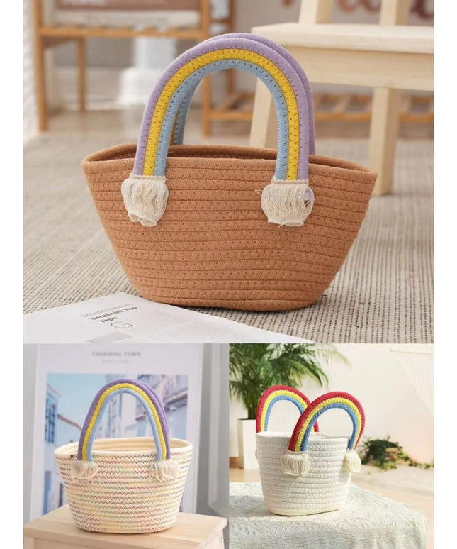 Cute Rainbow Handle Rope Vacation Handbag.