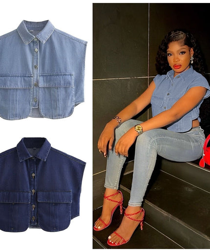 Denim Short Sleeve Shirt.