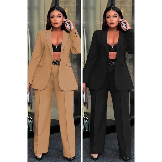 Long Sleeve Blazer and Pants 2 Piece Outfits.