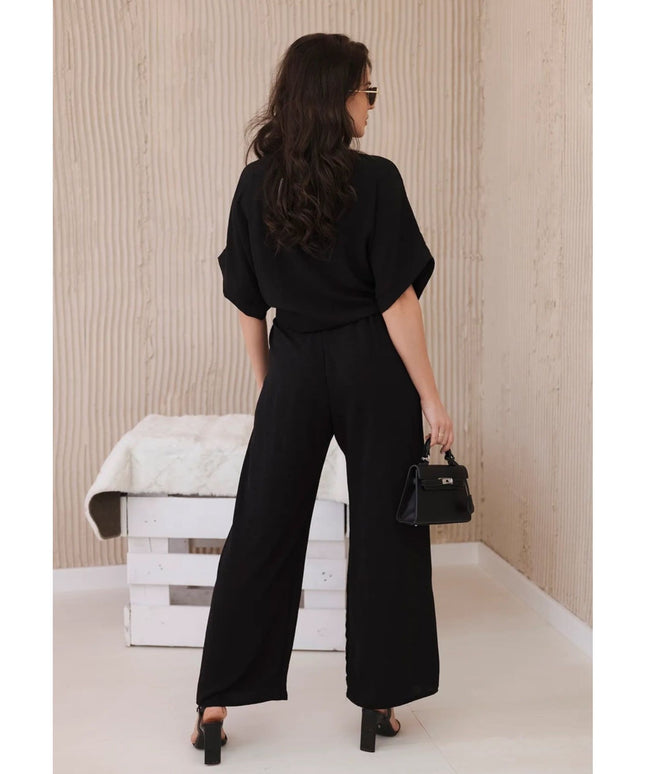 Button Front Shirt & Wide Leg Pants Set.