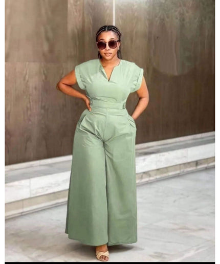 Palazzo Bottom V Neck Pocket Jumpsuit