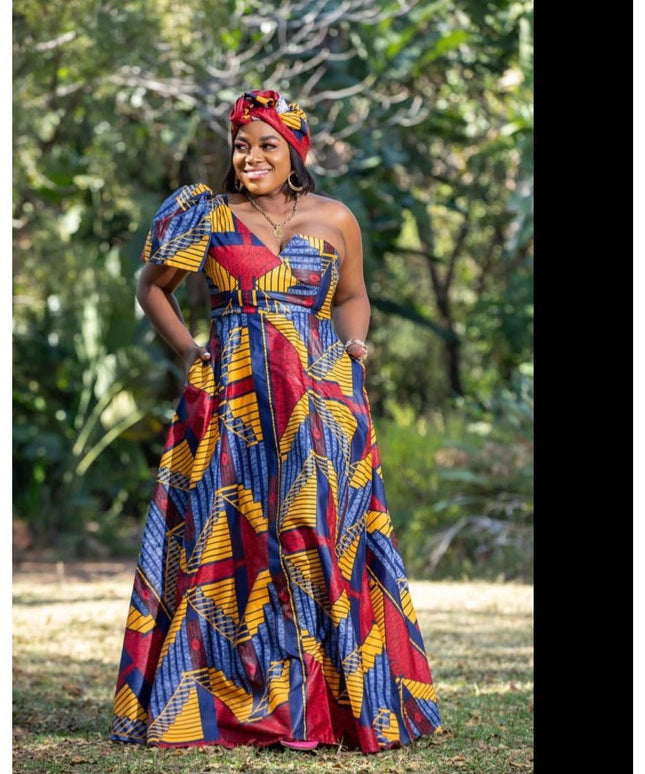 One Shoulder African Print Dress