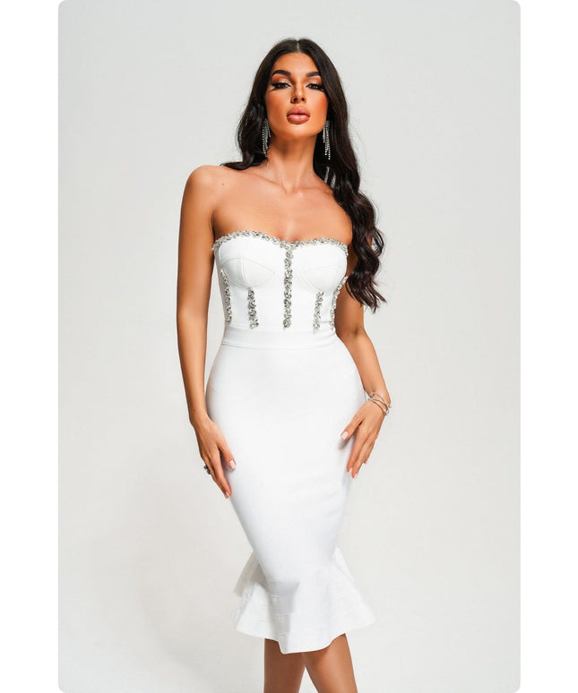 Strapless Diamante Midi Bodycon Dress