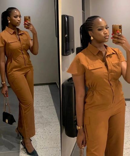 Short Sleeve Side Pocket Jumpsuit