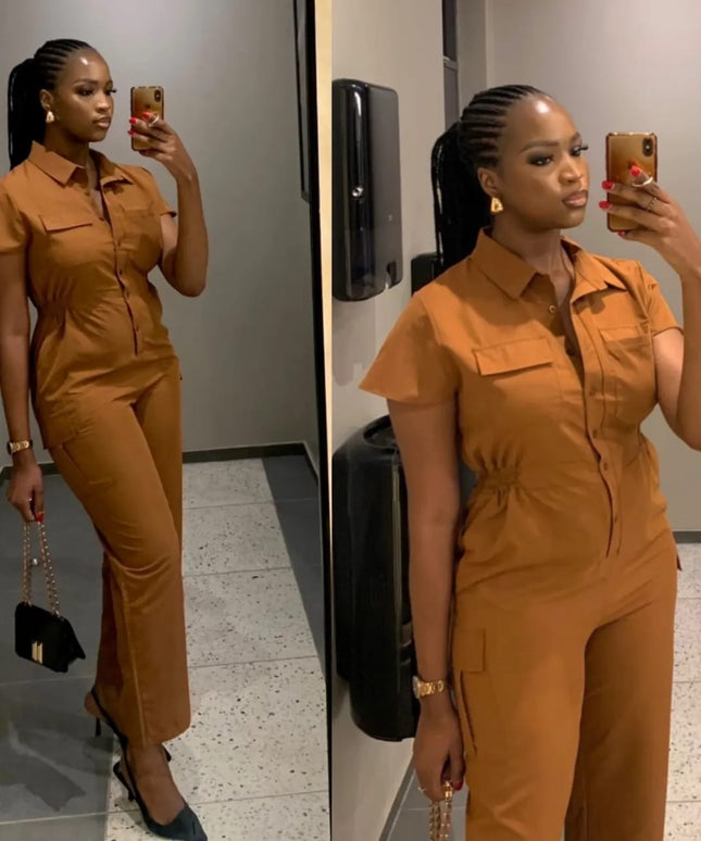 Short Sleeve Side Pocket Jumpsuit