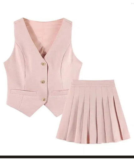 Suit Vest and pleated Mini Skirt Set