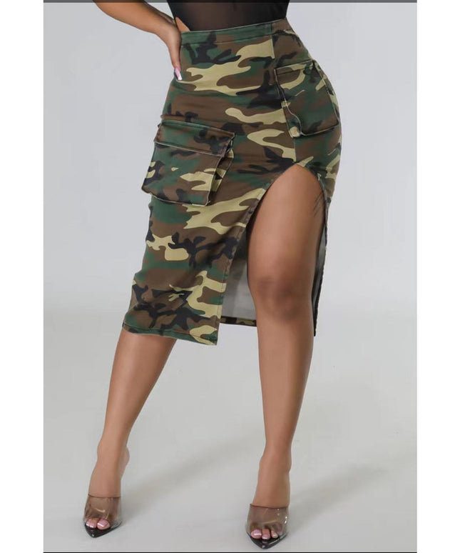 Camouflage Side Slit Cargo Skirt