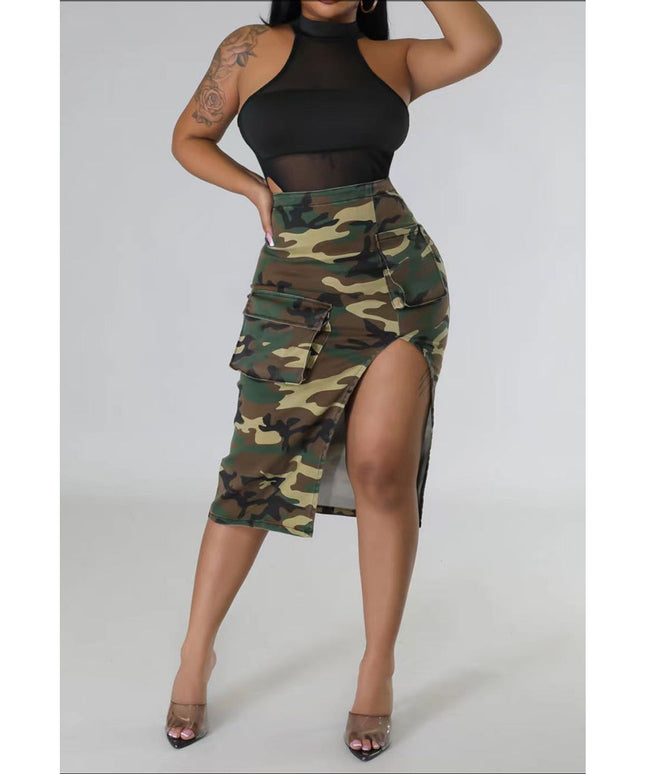 Camouflage Side Slit Cargo Skirt