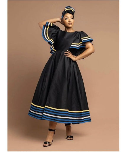 Round Neck African Sleeveless Midi Dress.