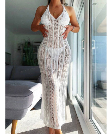 Backless Crochet Knitted Bikini Cover Up Dress.