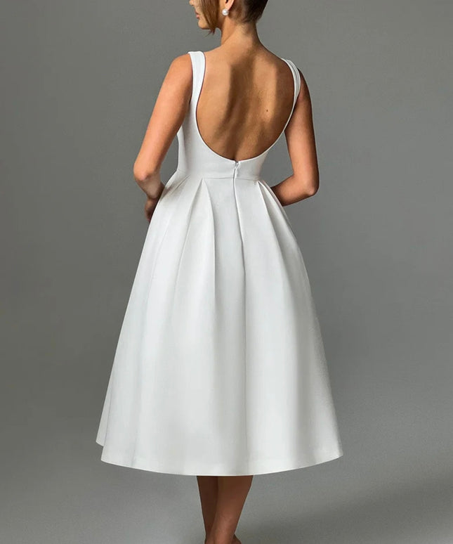 Backless A-Line Midi Satin Dress