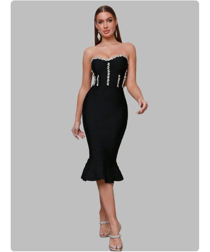 Strapless Diamante Midi Bodycon Dress