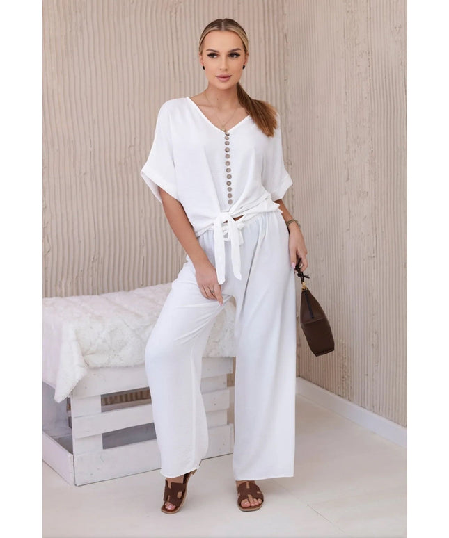 Button Front Shirt & Wide Leg Pants Set.