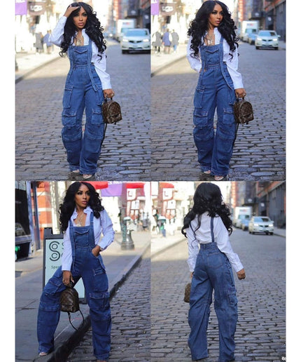 Sleeveless Denim Vintage Loose Jumpsuit.