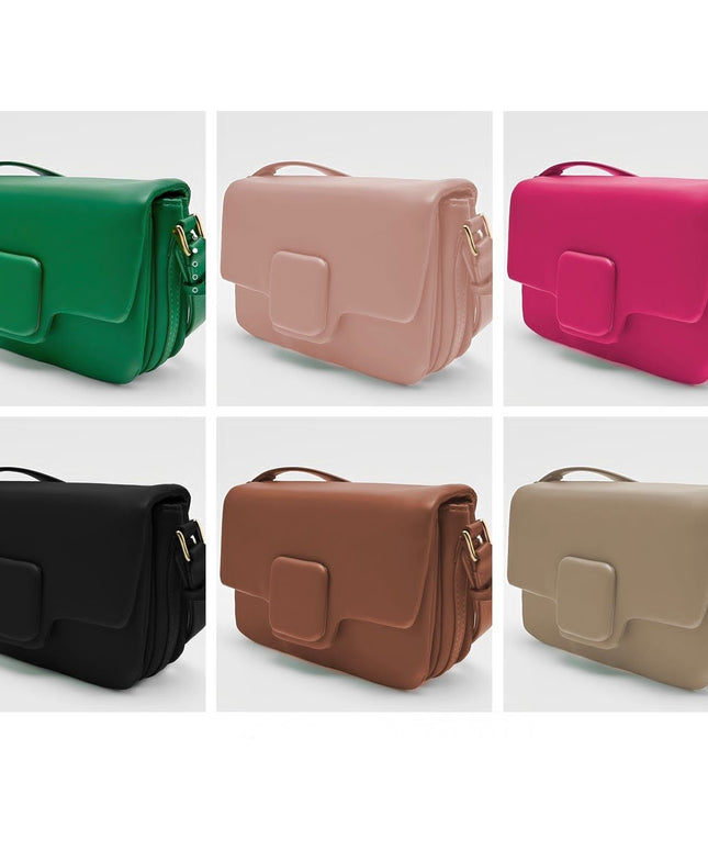 Square Button Solid Handbags.