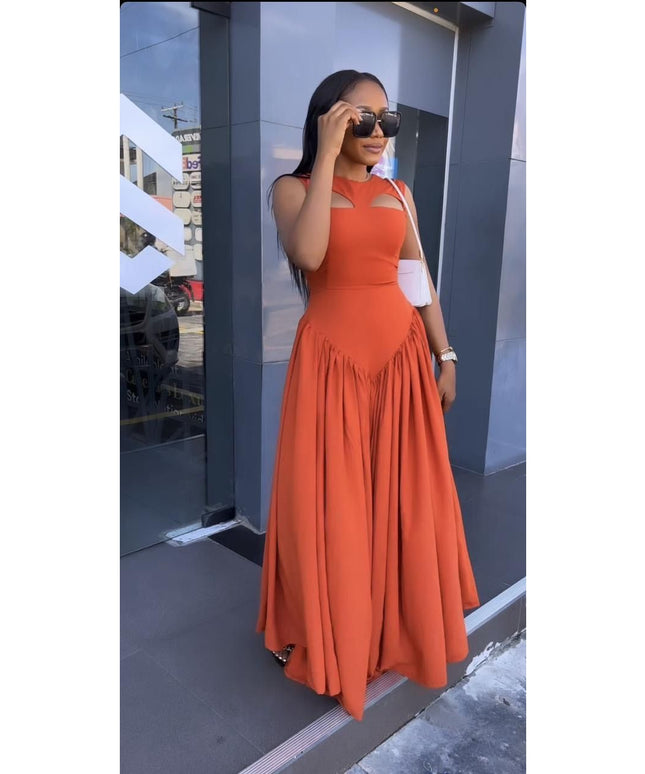 Sleeveless Hollow-Out Maxi Long Dress.