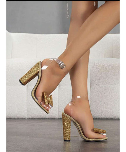 Bow Decor Chunky Heeled Ankle Strap Sandals.