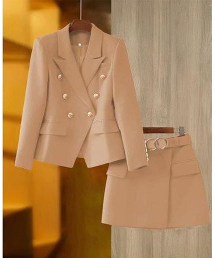 Double Breasted Blazer & Skirt Set.