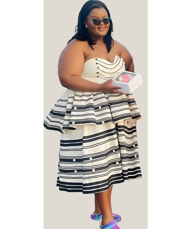 Sleeveless Printed Xhosa Midi Traditional Dress.