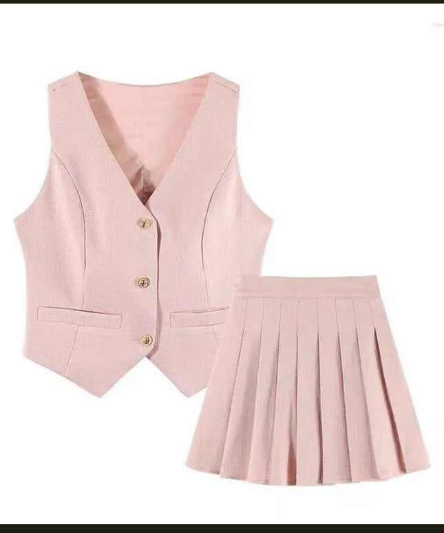 Suit Vest and pleated Mini Skirt Set