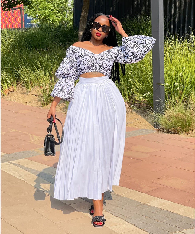 Pleated Skirt and Off shoulder Top Set