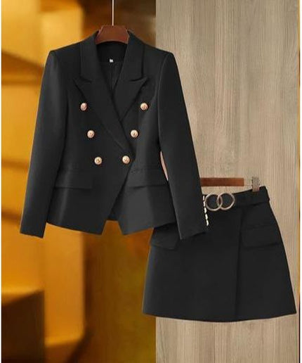 Double Breasted Blazer & Skirt Set.