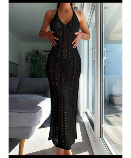 Backless Crochet Knitted Bikini Cover Up Dress.