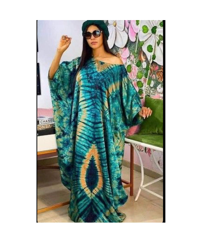 African Adire Silk Kaftan.