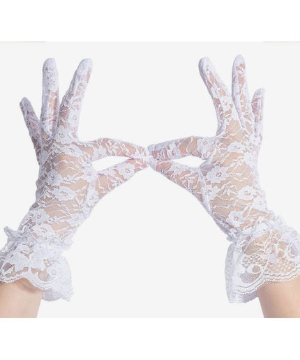 Lady Lace Floral Gloves Elegant Short for Wedding Halloween Cosplay Party.