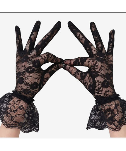 Lady Lace Floral Gloves Elegant Short for Wedding Halloween Cosplay Party.