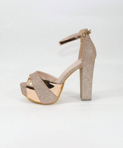 Metallic Block Heels with Glamorous Platform.