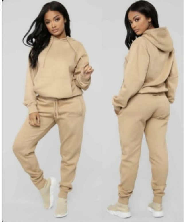 Drawstring Hoodie Crop Top & Jogger Pants