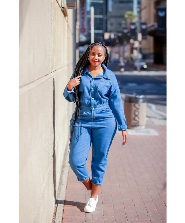 Long Sleeve Denim Overall Jumpsuit