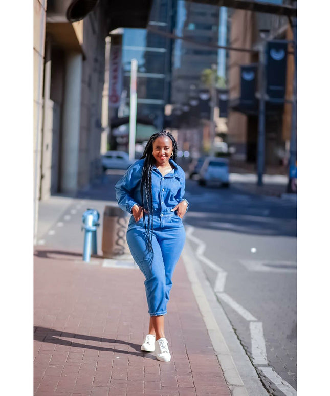 Long Sleeve Denim Overall Jumpsuit