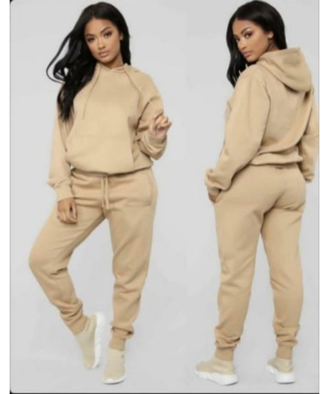 Drawstring Hoodie Crop Top & Jogger Pants