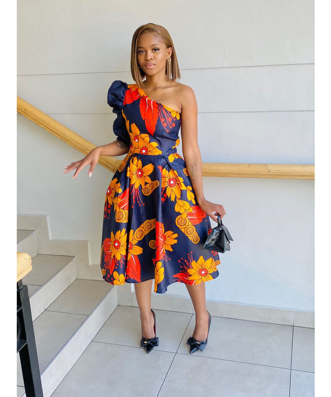 One Hand Off Shoulder Midi Dress