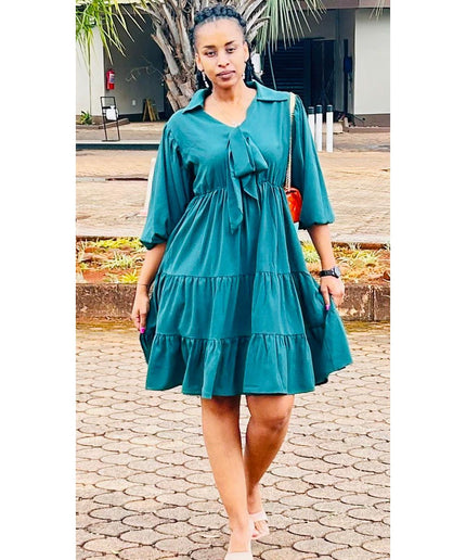 Solid Color Pleated Dress