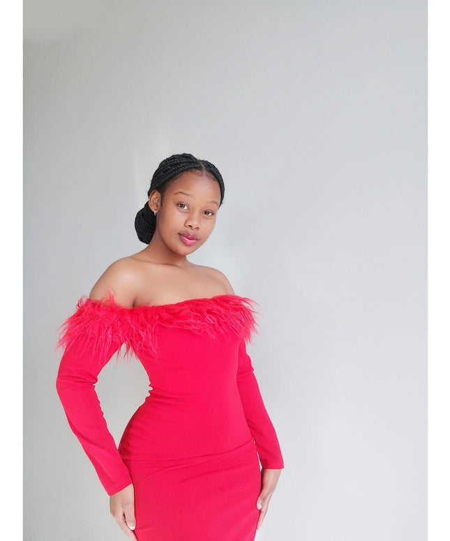 Bodycon Off Shoulder Feather Dress