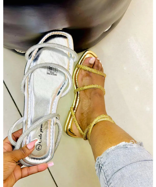 Buckle Strap Rhinestone Sandals