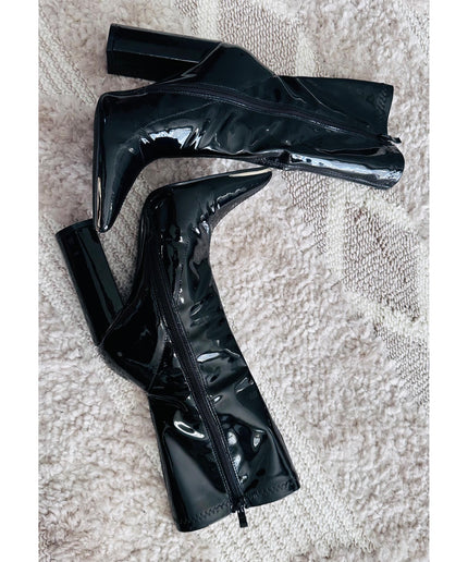 Chunky Patent Side Zipper Boots