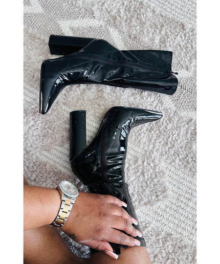 Chunky Patent Side Zipper Boots