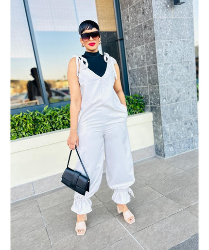 Loose Cold Shoulder V-Neck Jumpsuits