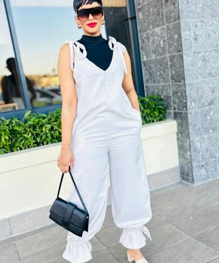 Loose Cold Shoulder V-Neck Jumpsuits